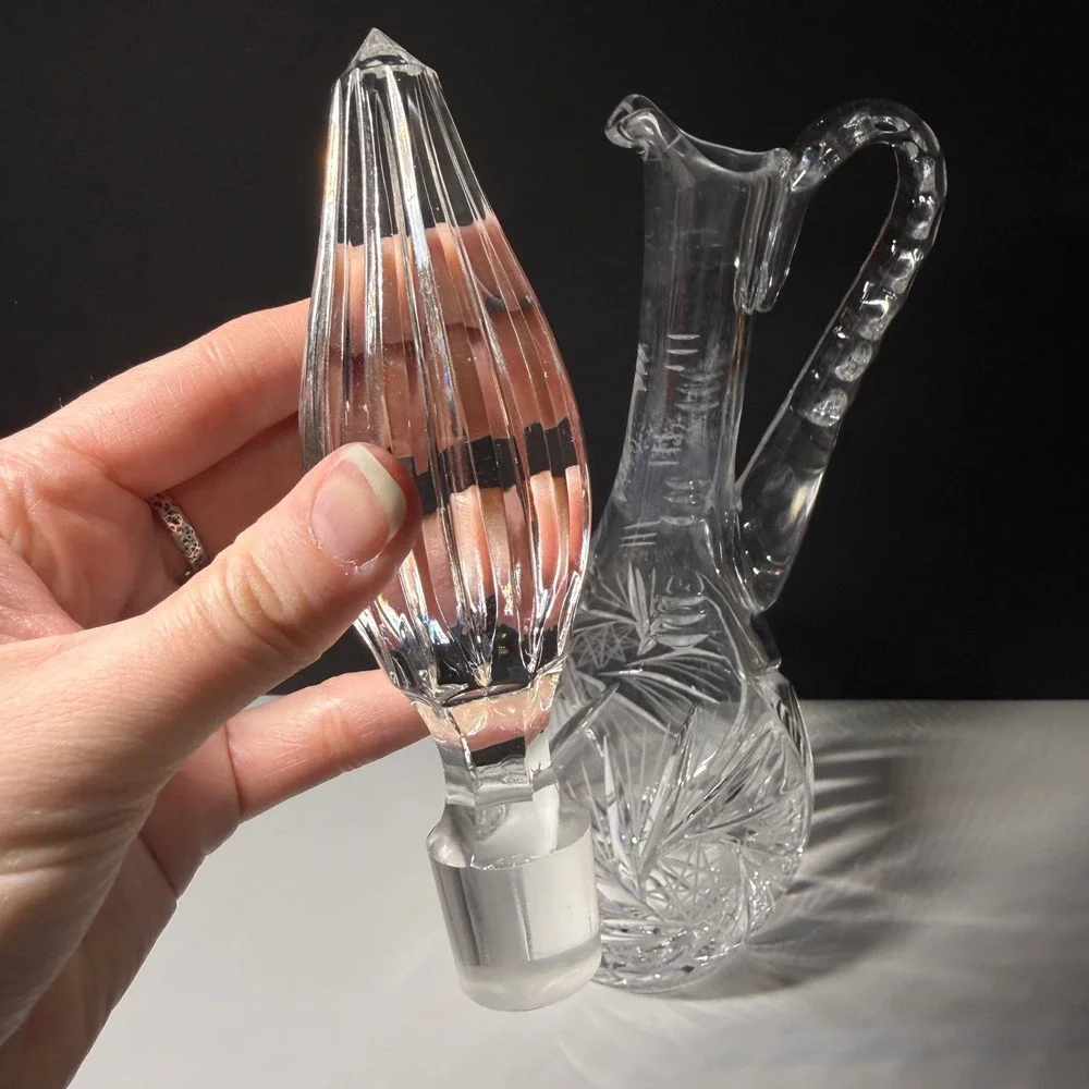American Brilliant Vintage Pinwheel Cut Crystal Decanter Set Creamer Sugar Bowl